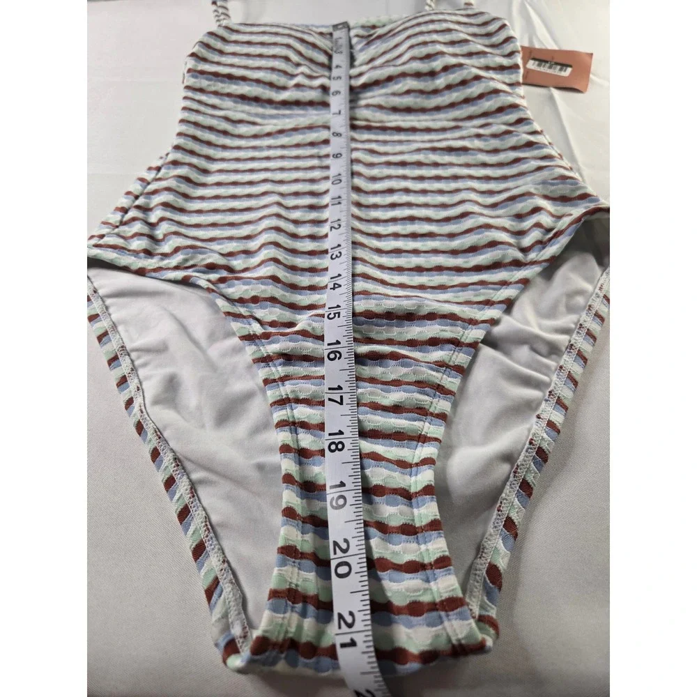 Shade & Shore Womens Striped One Piece Swimsuit Textured Size S (4-6) NWT